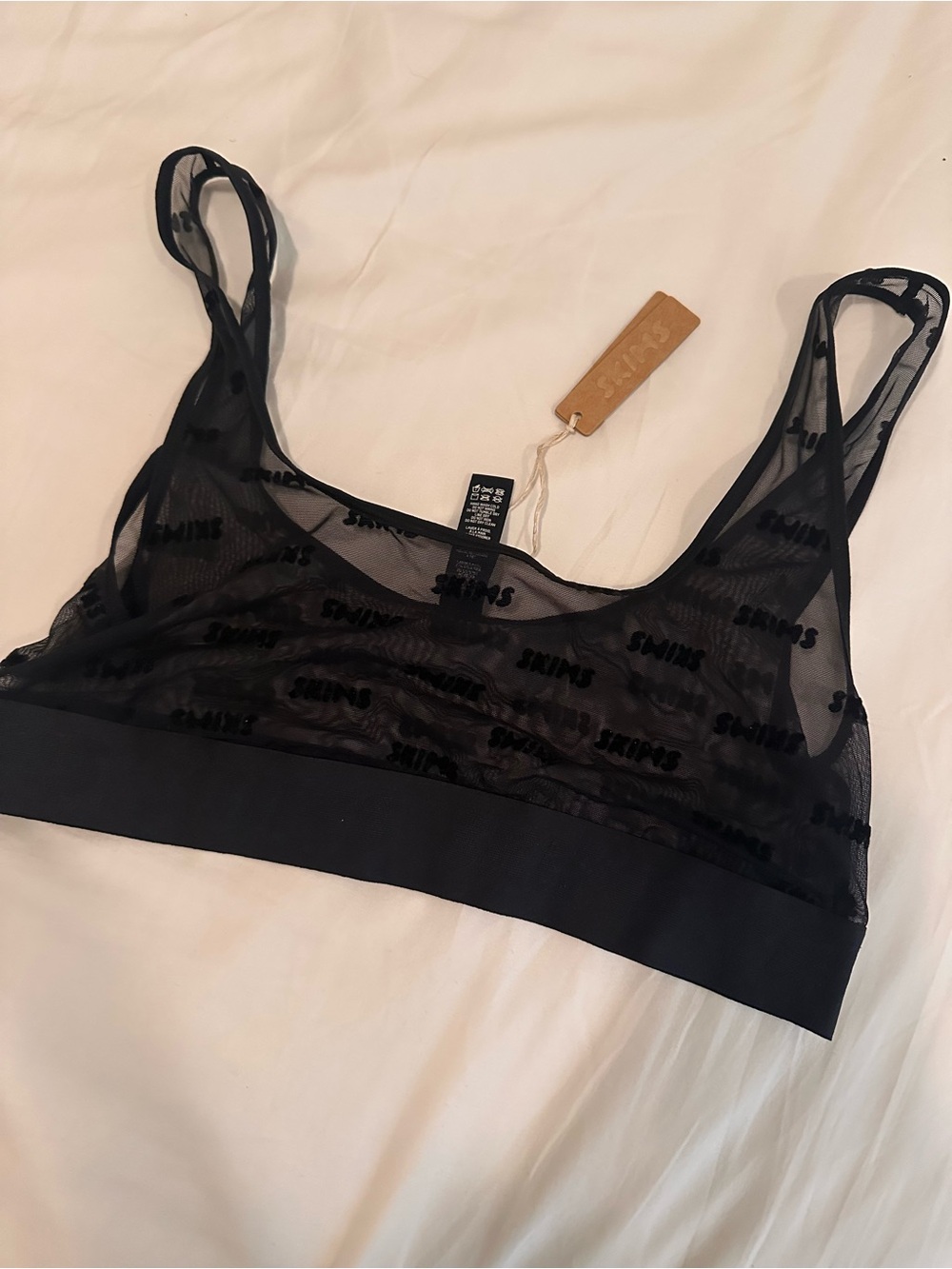 SKIMS Black Sheer Logo Mesh Bralette